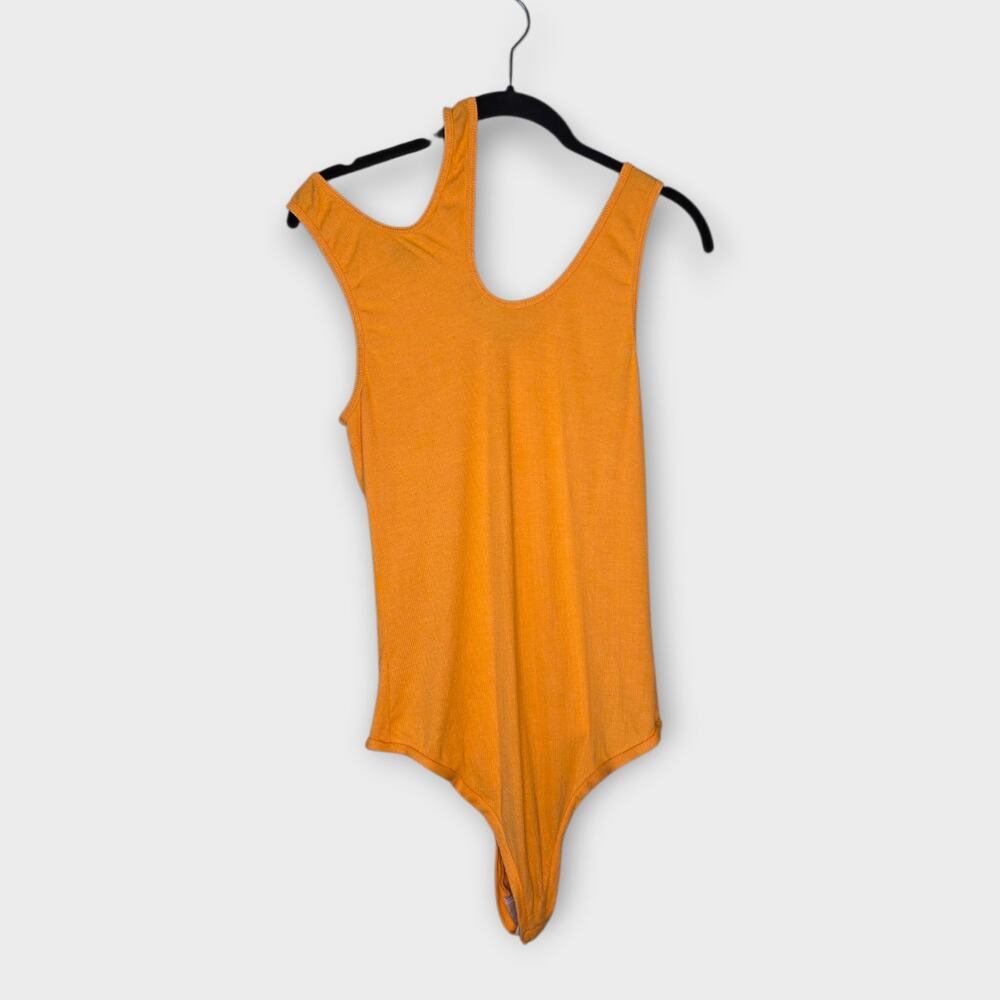 ALIX NYC Mustard Yellow Sleeveless Strappy Neck Bodysuit Ribbed Womens Lg